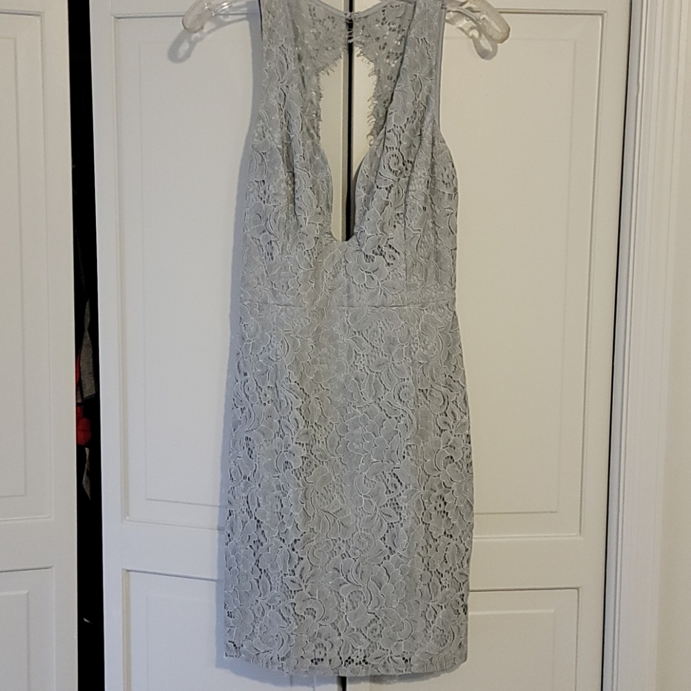 Blueish Grey mini dress with lace overlay - Medium